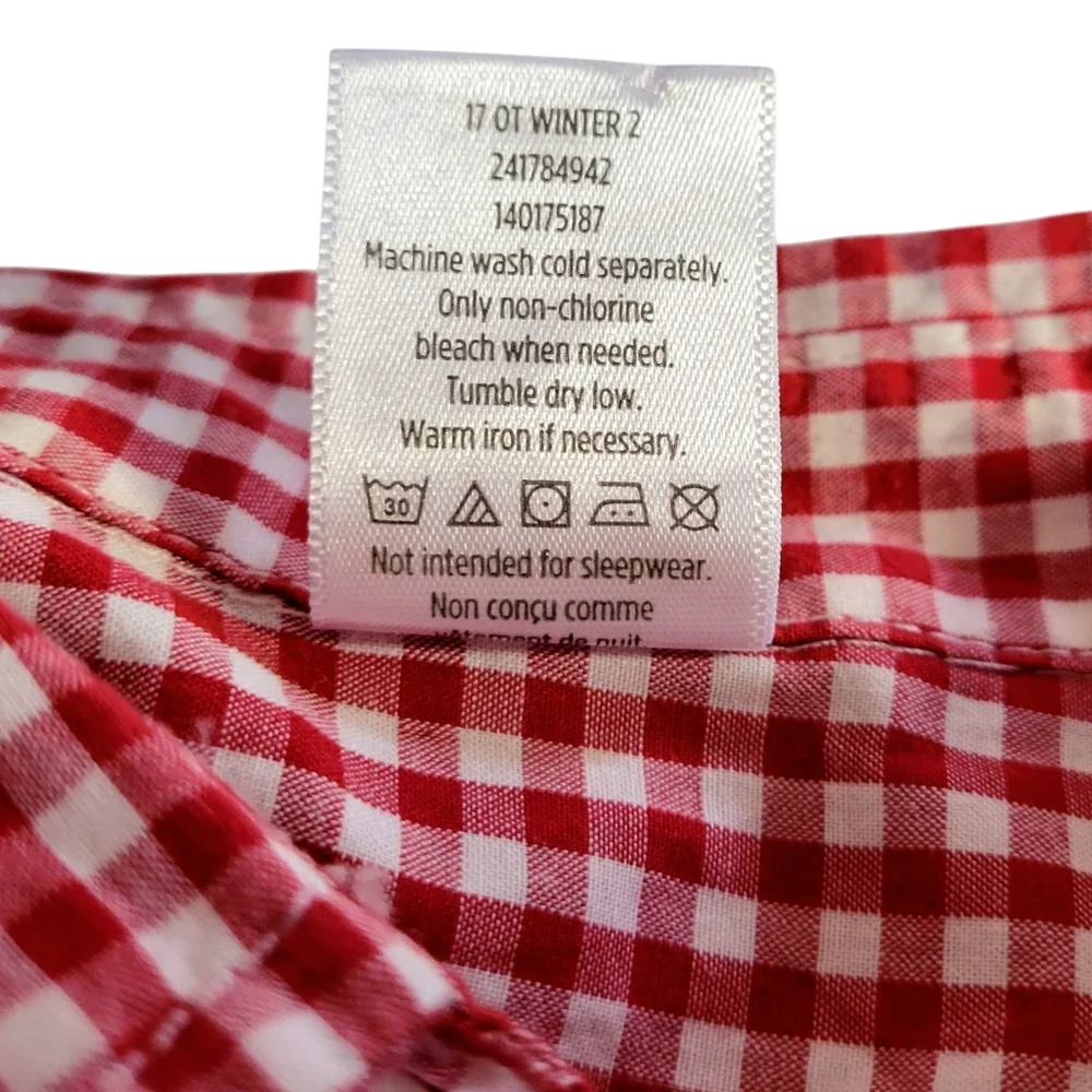 Gymboree Boy’s Red White Gingham Button Down Long Sleeve Shirt Size 10-12 Collar